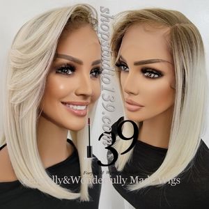 Beautiful human hair blonde ombre HD lace front wig with side part 💖